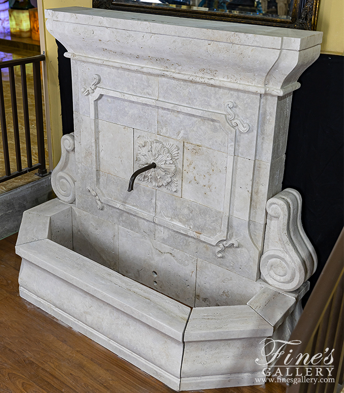 Marble Fountains  - French Country Style Estate Wall Fountain In Italian Quarried Roman Travertine - MF-2348